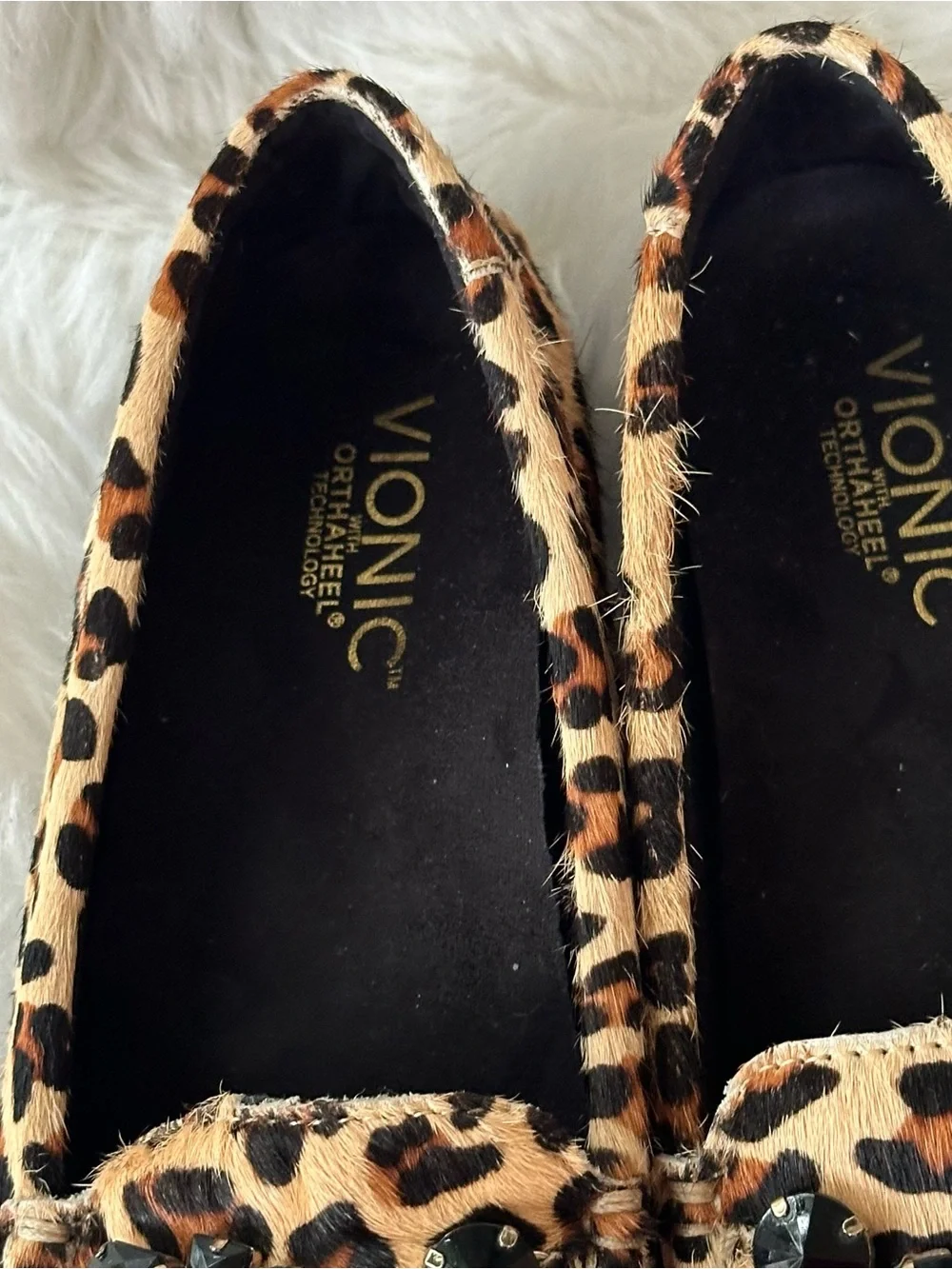 Vionic Leopard Print Jeweled Flats - Black, Tan